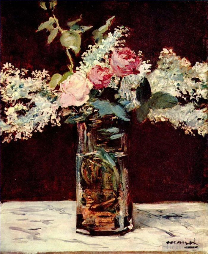 Edouard Manet Oil Painting - Vase of White Lilacs and Roses