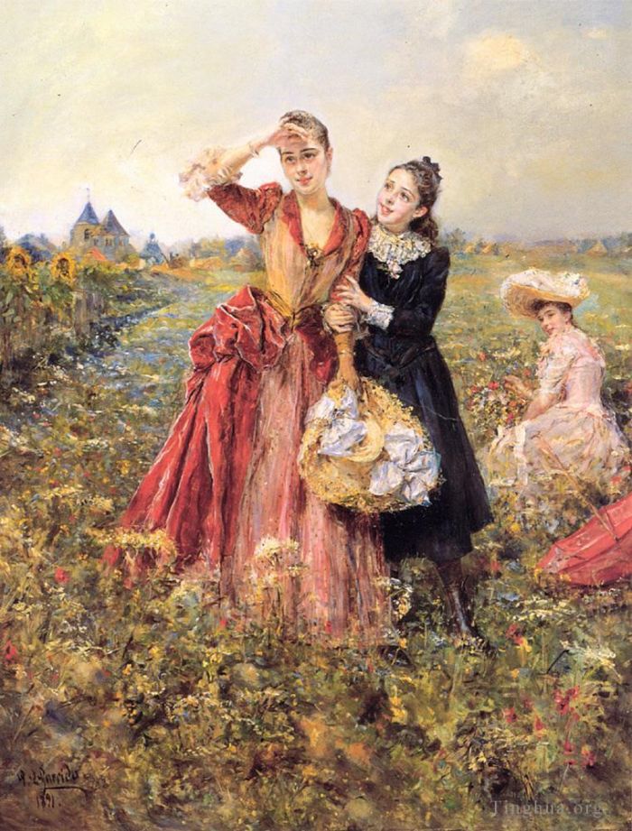 Eduardo Leon Garrido Oil Painting - Picking Wildflowers