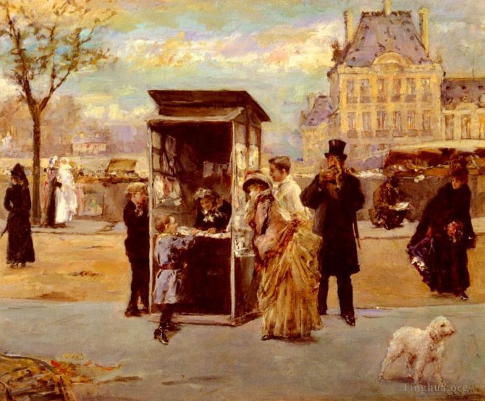 Eduardo Leon Garrido Oil Painting - The Kiosk By The Seine