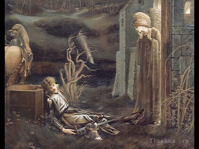 Edward Burne-Jones Oil Painting - The Dream of Launcelot at the Chapel of the San Graal