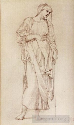 Artist Edward Burne-Jones's Work - Study Of A Standing Female Figure Holding A Staff
