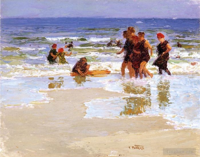Edward Henry Potthast Oil Painting - At the Seashore