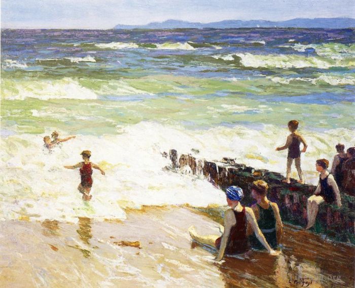 Edward Henry Potthast Oil Painting - Bathers by the Shore