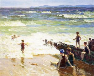 Artist Edward Henry Potthast's Work - Bathers by the Shore