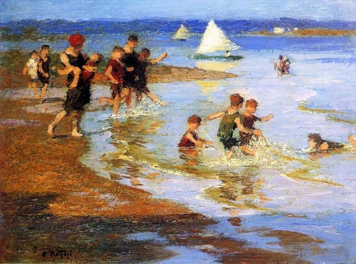 Edward Henry Potthast Oil Painting - Children at Play on the Beach