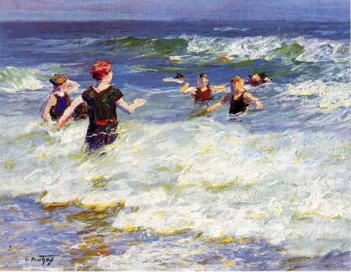 Edward Henry Potthast Oil Painting - In the Surf2
