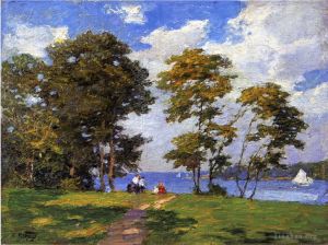 Artist Edward Henry Potthast's Work - Landscape by the Shore aka The Picnic