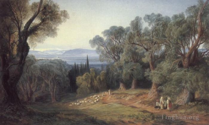 Edward Lear Oil Painting - Corfu And The Albanian Mountains 2