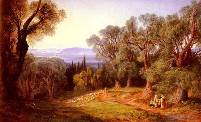 Edward Lear Oil Painting - Corfu and the Albanian Mountains