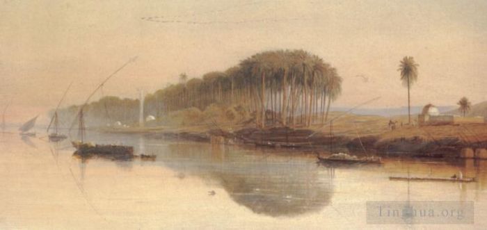 Edward Lear Oil Painting - Sheikh Abadeh on the Nile