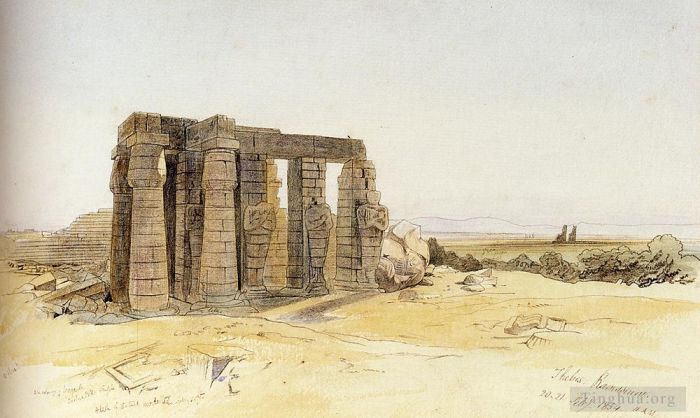 Edward Lear Various Paintings - The ramessum Thebes