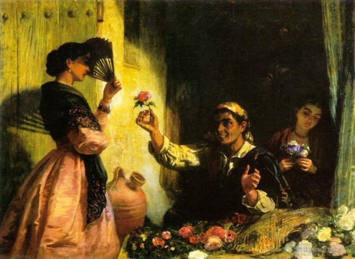 Edwin Long Oil Painting - A Spanish Flower Seller