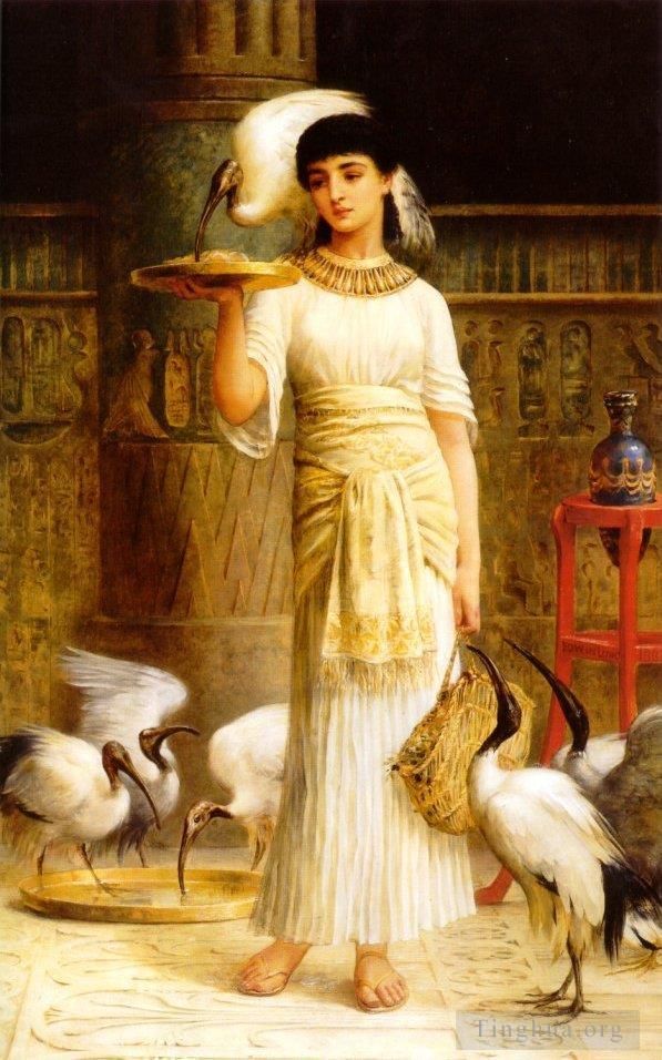 Edwin Long Oil Painting - Alethe Attendant of the Sacred Ibis in the Temple of Isis at