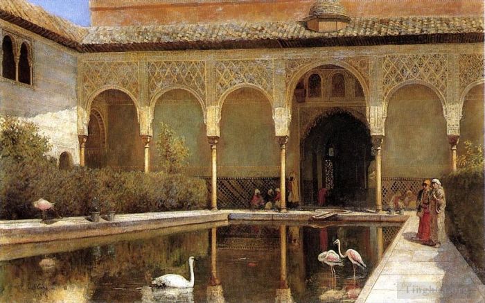 Edwin Lord Weeks Oil Painting - A Court in The Alhambra in the Time of the Moors