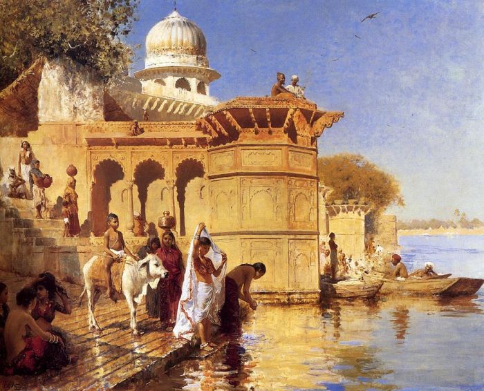 Edwin Lord Weeks Oil Painting - Along The Ghats Mathura