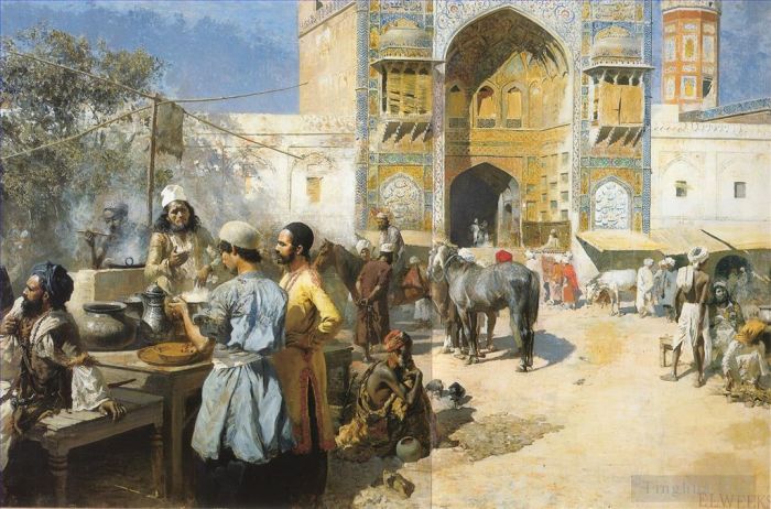 Edwin Lord Weeks Oil Painting - An OpenAir Restaurant Lahore