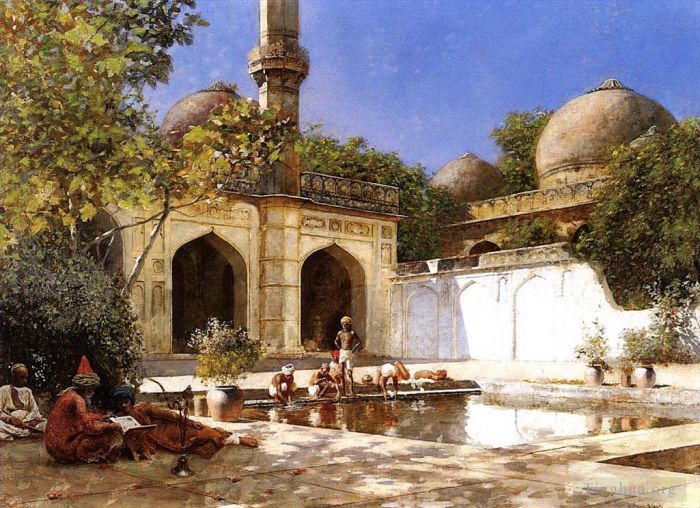 Edwin Lord Weeks Oil Painting - Figures in the Courtyard of a Mosque