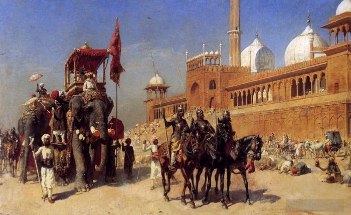 Edwin Lord Weeks Oil Painting - Great Mogul And His Court Returning From The Great Mosque At Delhi India Edwin Lord Weeks