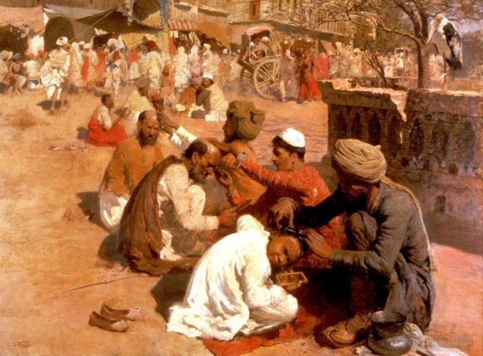Edwin Lord Weeks Oil Painting - Indian Barbers Saharanpore