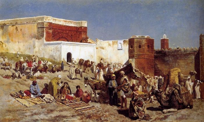 Edwin Lord Weeks Oil Painting - Moroccan Market Rabat