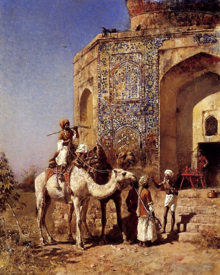 Edwin Lord Weeks Oil Painting - Old Blue Tiled Mosque Outside Of Delhi India Edwin Lord Weeks