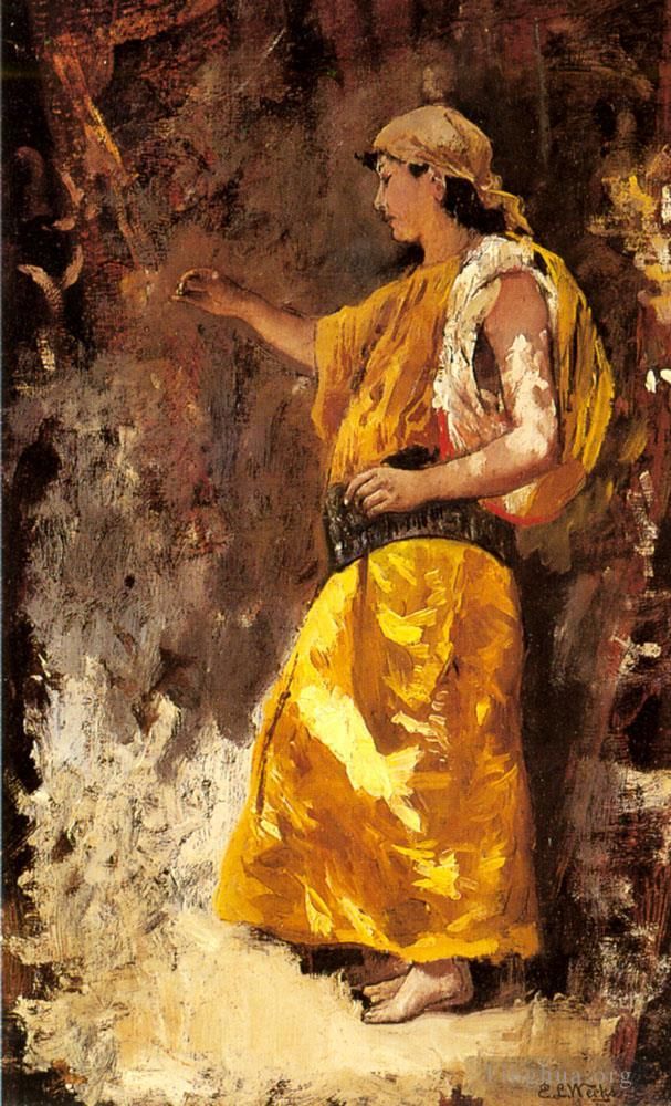 Edwin Lord Weeks Oil Painting - Standing Arab Woman