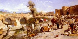 Artist Edwin Lord Weeks's Work - The Arrival Of A Caravan Outside Marakesh