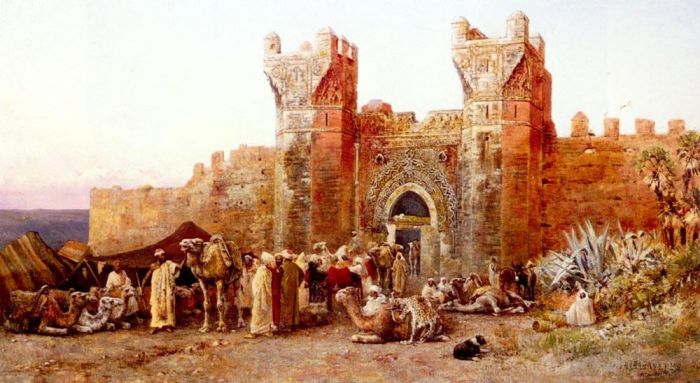 Edwin Lord Weeks Oil Painting - The Departure Of A Caravan From The Gate Of Shelah Morocco