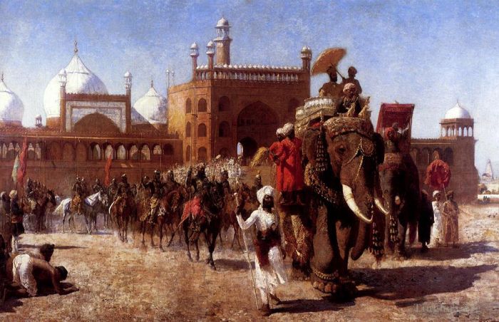 Edwin Lord Weeks Oil Painting - The Return Of The Imperial Court From The Great Mosque At Delhi Edwin Lord Weeks