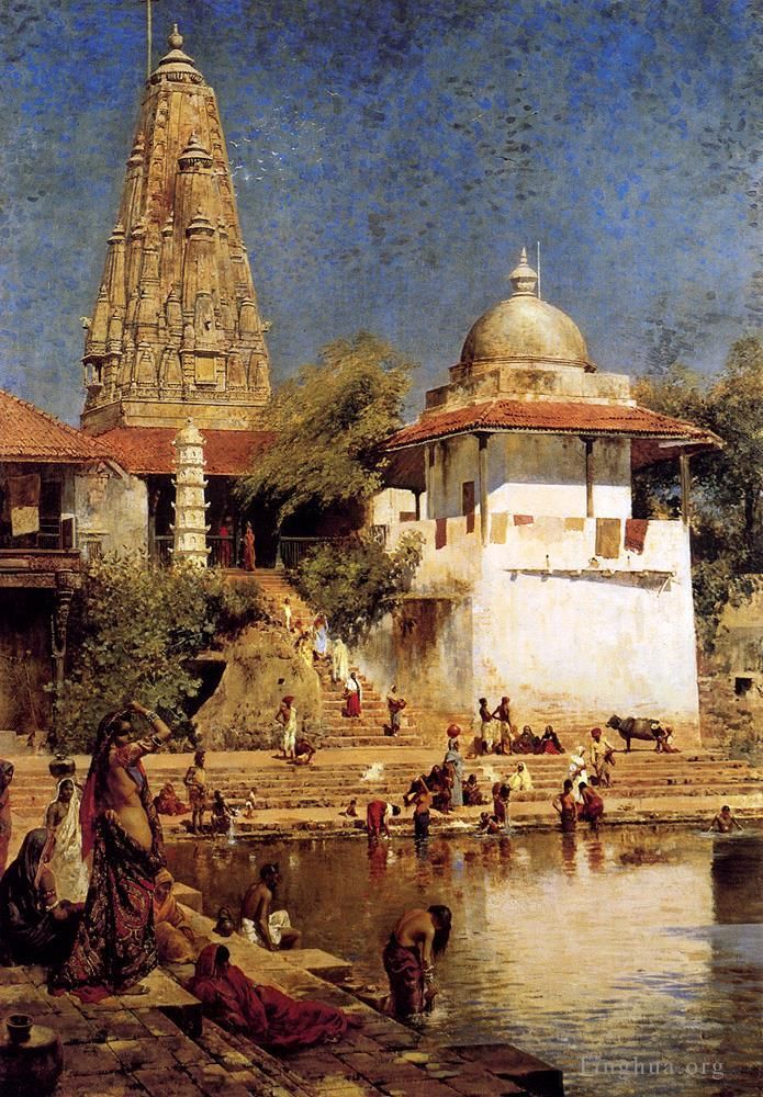 Edwin Lord Weeks Oil Painting - The Temple And Tank Of Walkeshwar At Bombay