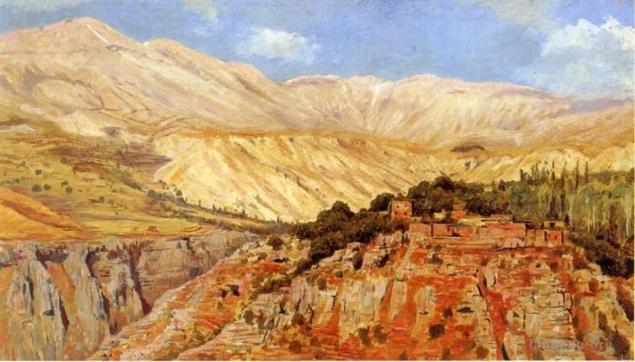 Edwin Lord Weeks Oil Painting - Village in Atlas Mountains Morocco