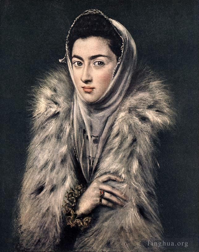 El Greco Oil Painting - Lady with a Fur 1577