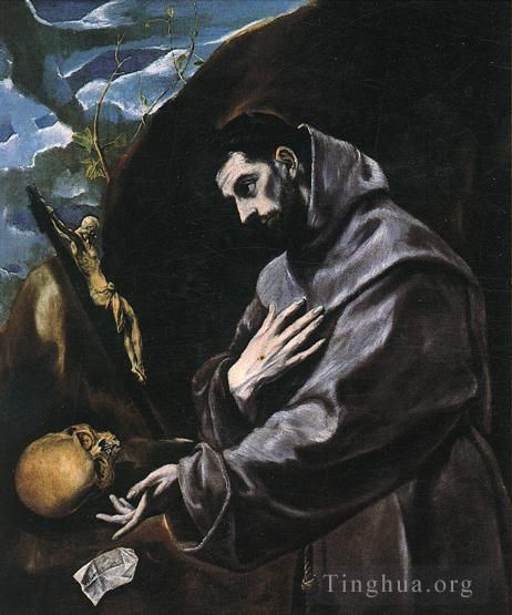 El Greco Oil Painting - St Francis Praying 1580