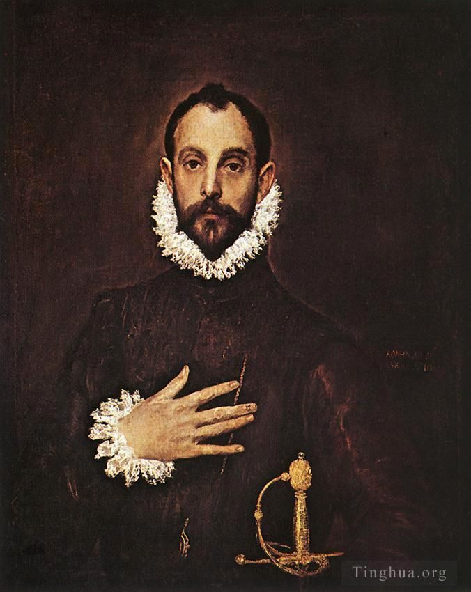 El Greco Oil Painting - The Knight with His Hand on His Breast 1577