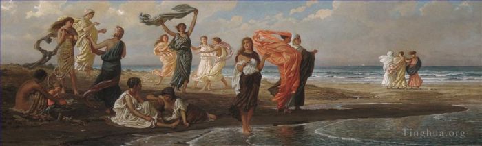 Elihu Vedder Oil Painting - Greek Girls Bathing