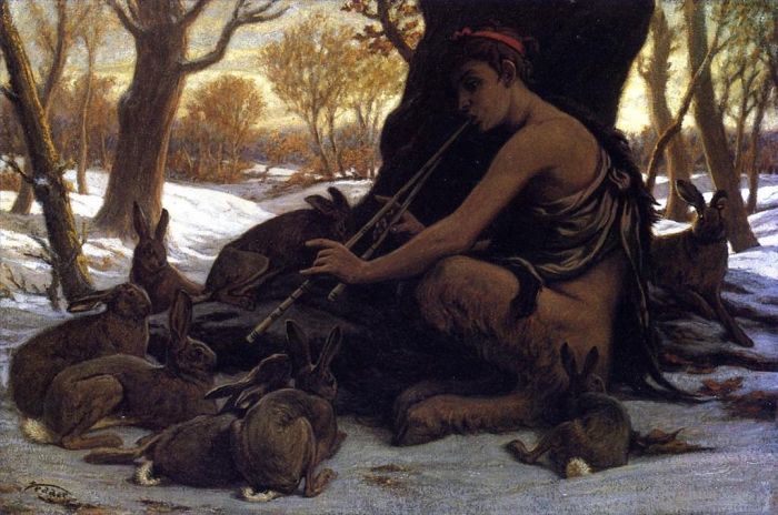 Elihu Vedder Oil Painting - Marsyas Enchanting the Hares