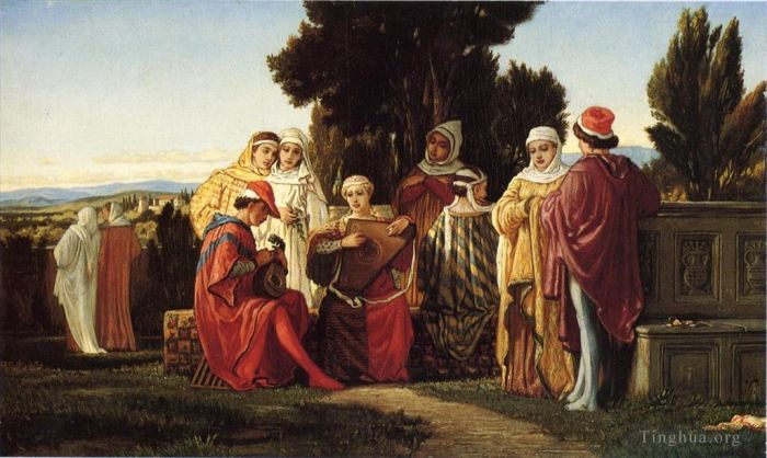 Elihu Vedder Oil Painting - The Music Party