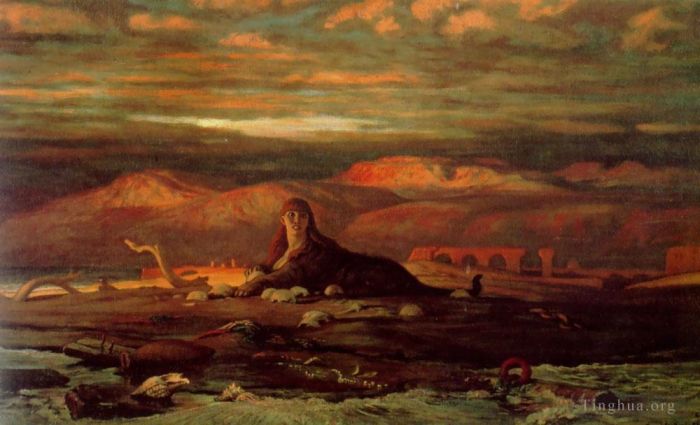 Elihu Vedder Oil Painting - The Sphinx of the Seashore