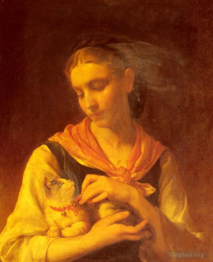 Emile Munier Oil Painting - The Favorite Kitten