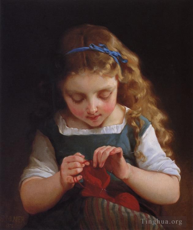Emile Munier Oil Painting - Careful stitch