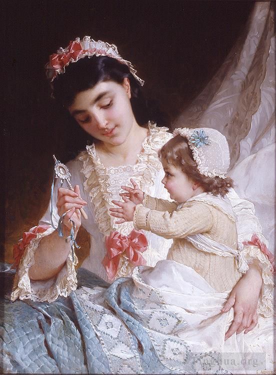 Emile Munier Oil Painting - Distracting the baby