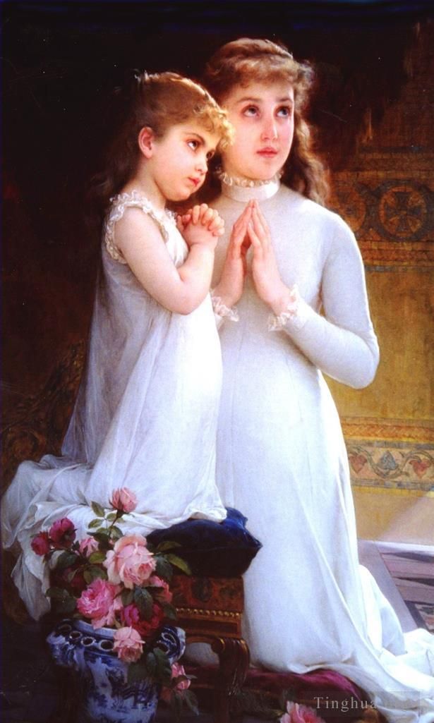 Emile Munier Oil Painting - Girls praying