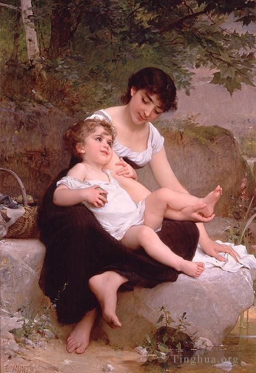 Emile Munier Oil Painting - Mother and child