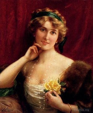 Artist Emile Vernon's Work - An Elegant Lady With A Yellow Rose