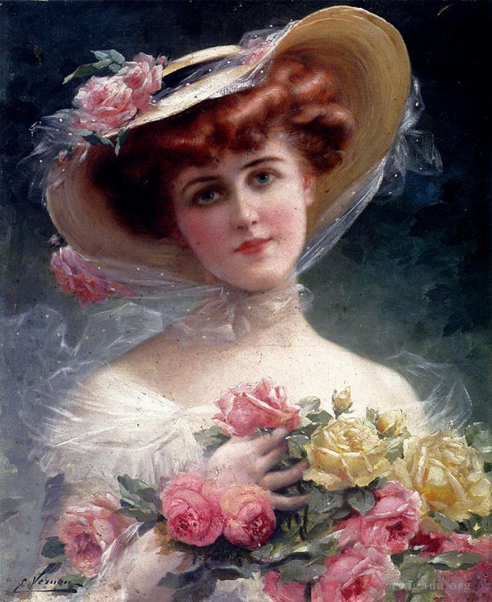Emile Vernon Oil Painting - La Belle Aux Fleurs