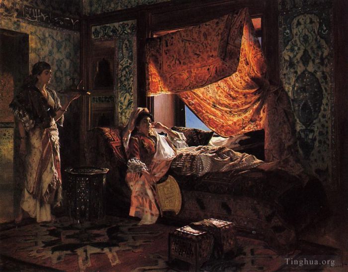 Rudolf Ernst Oil Painting - A Moorish Interior