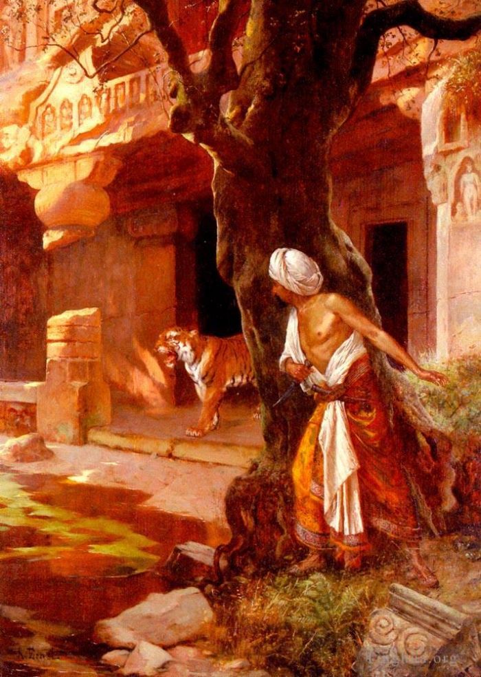 Rudolf Ernst Oil Painting - Awaiting The Tiger