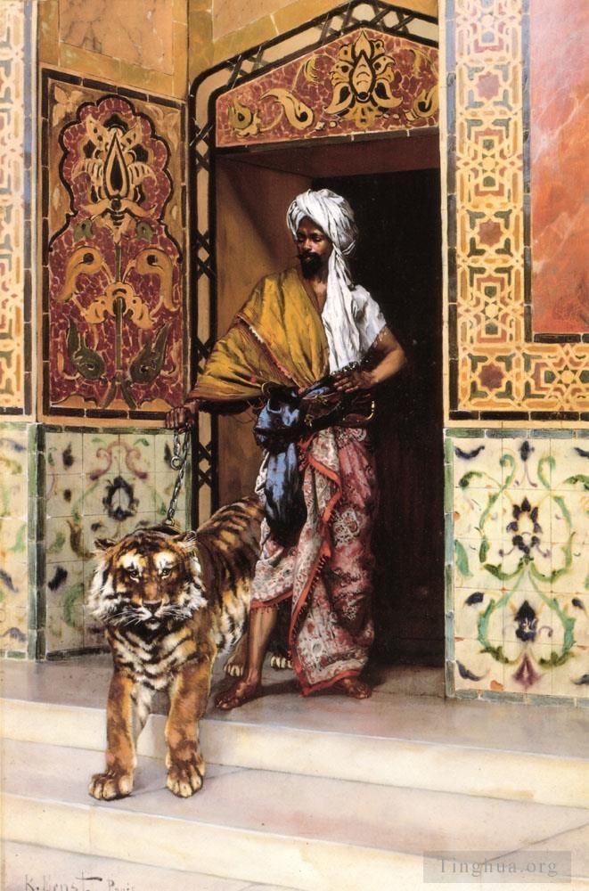 Rudolf Ernst Oil Painting - The Pashas Favourite Tiger