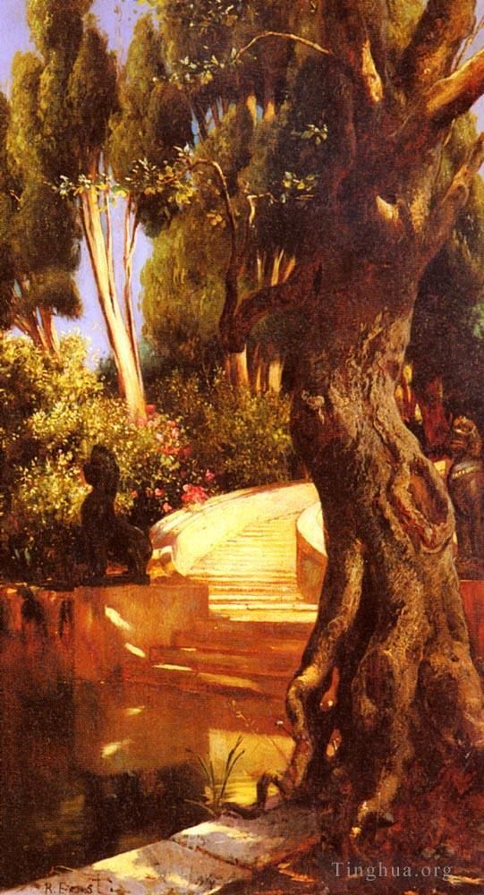 Rudolf Ernst Oil Painting - The Staircase Under The Trees