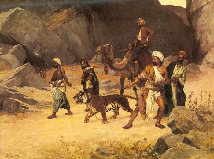 Rudolf Ernst Oil Painting - The Tiger Hunt